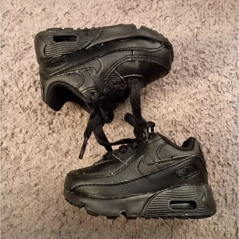 Nike Air Max 90 Leather Black Toddler Sneakers Size 3C CD6868-001 PRE-OWNED